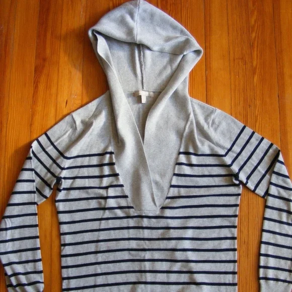 Banana Republic Sweater Hoodie Striped Gray Navy Blue Small S EUC - Picture 3 of 12